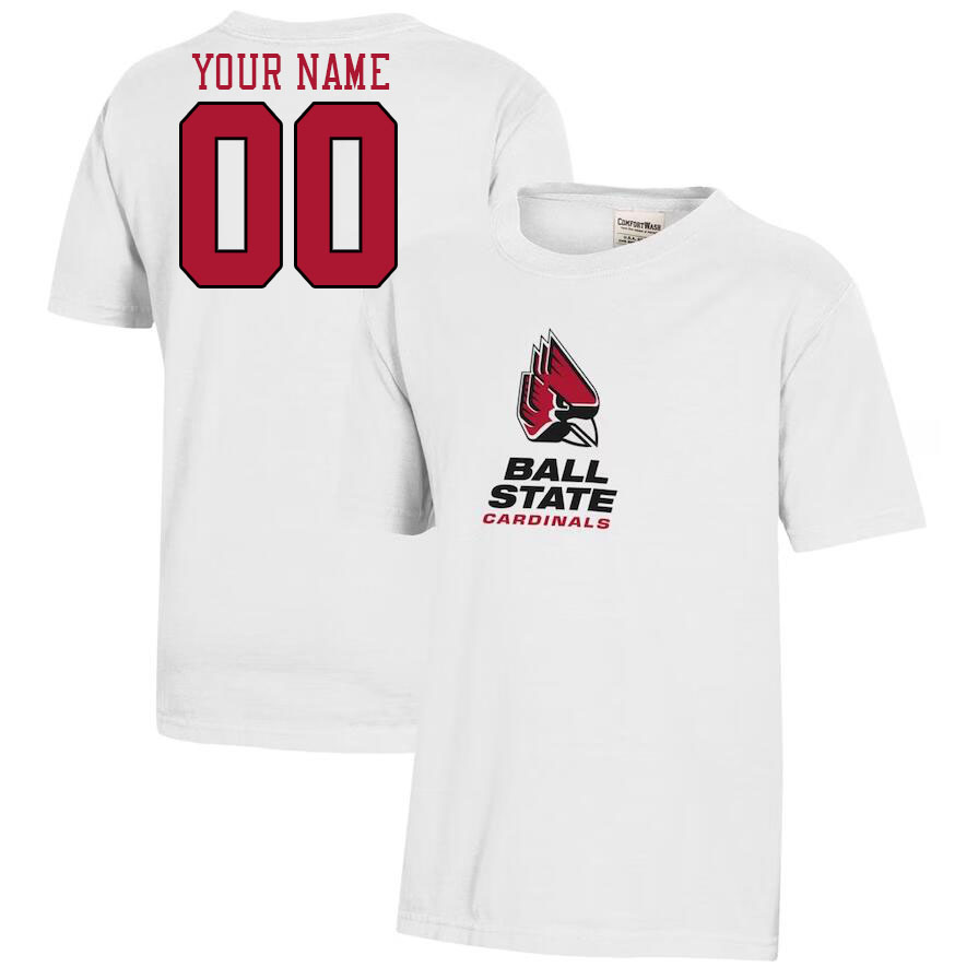 Custom Ball State Cardinals Name And Number Tshirt-White